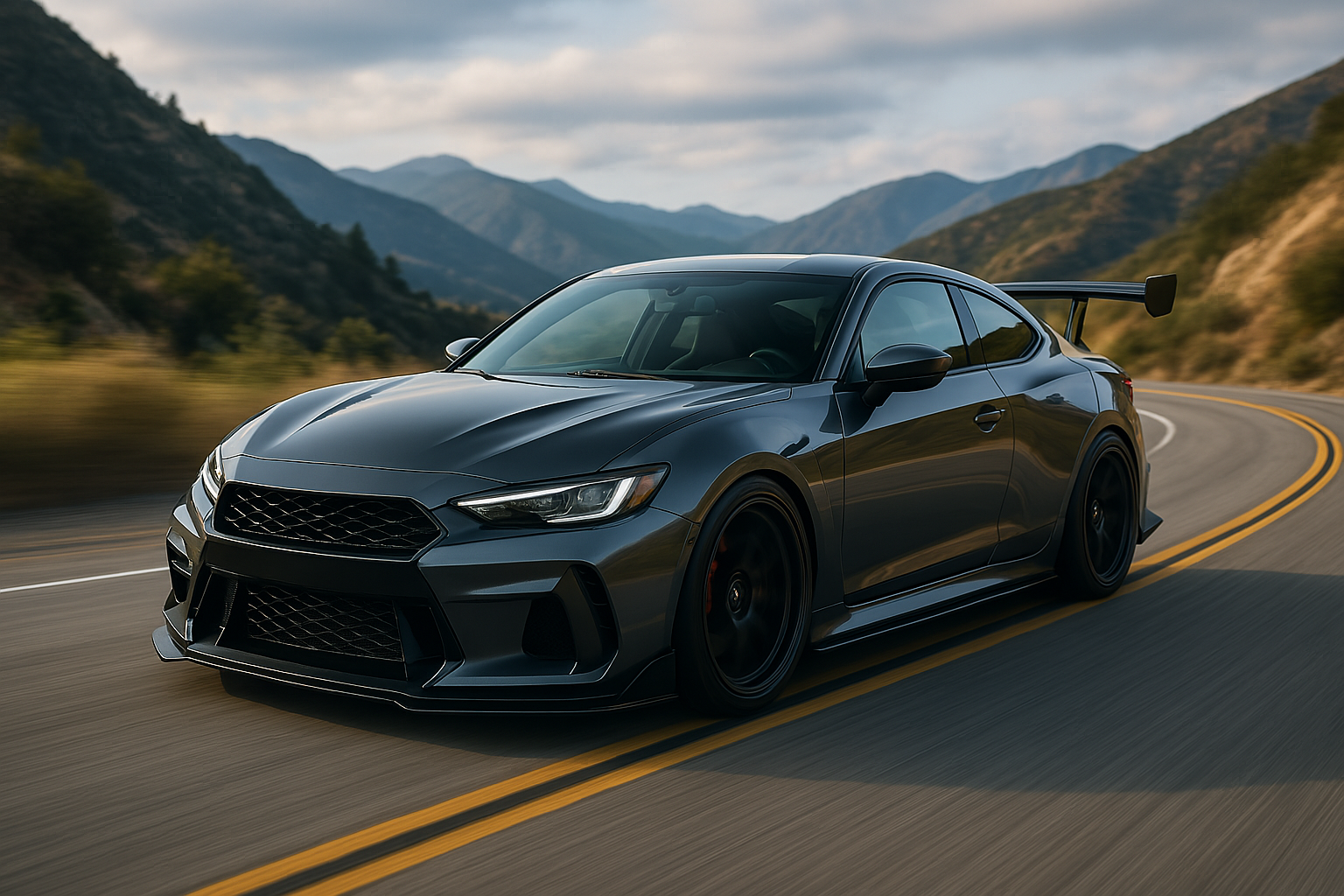 tylish and high-performance modified car combining visual appeal with enhanced aerodynamics.